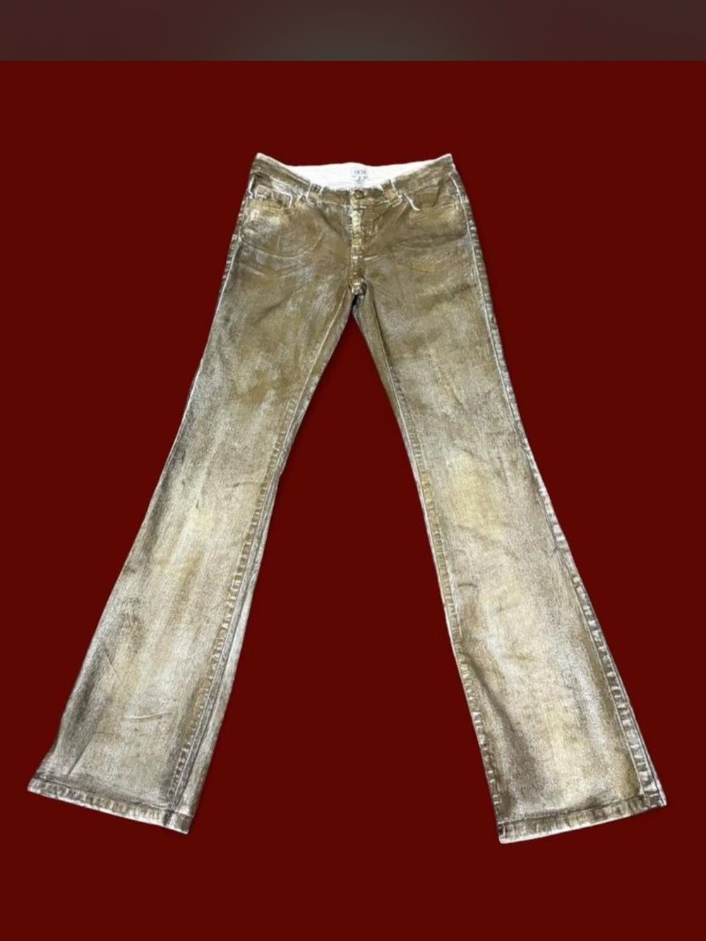 Cache Metallic Gold Flared Jeans